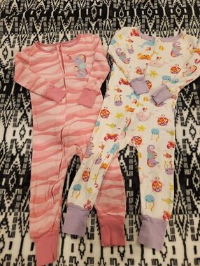 Kids Pink Stripe Zipper One-Piece and Cream Ocean Print Pajama Set, Size 2T